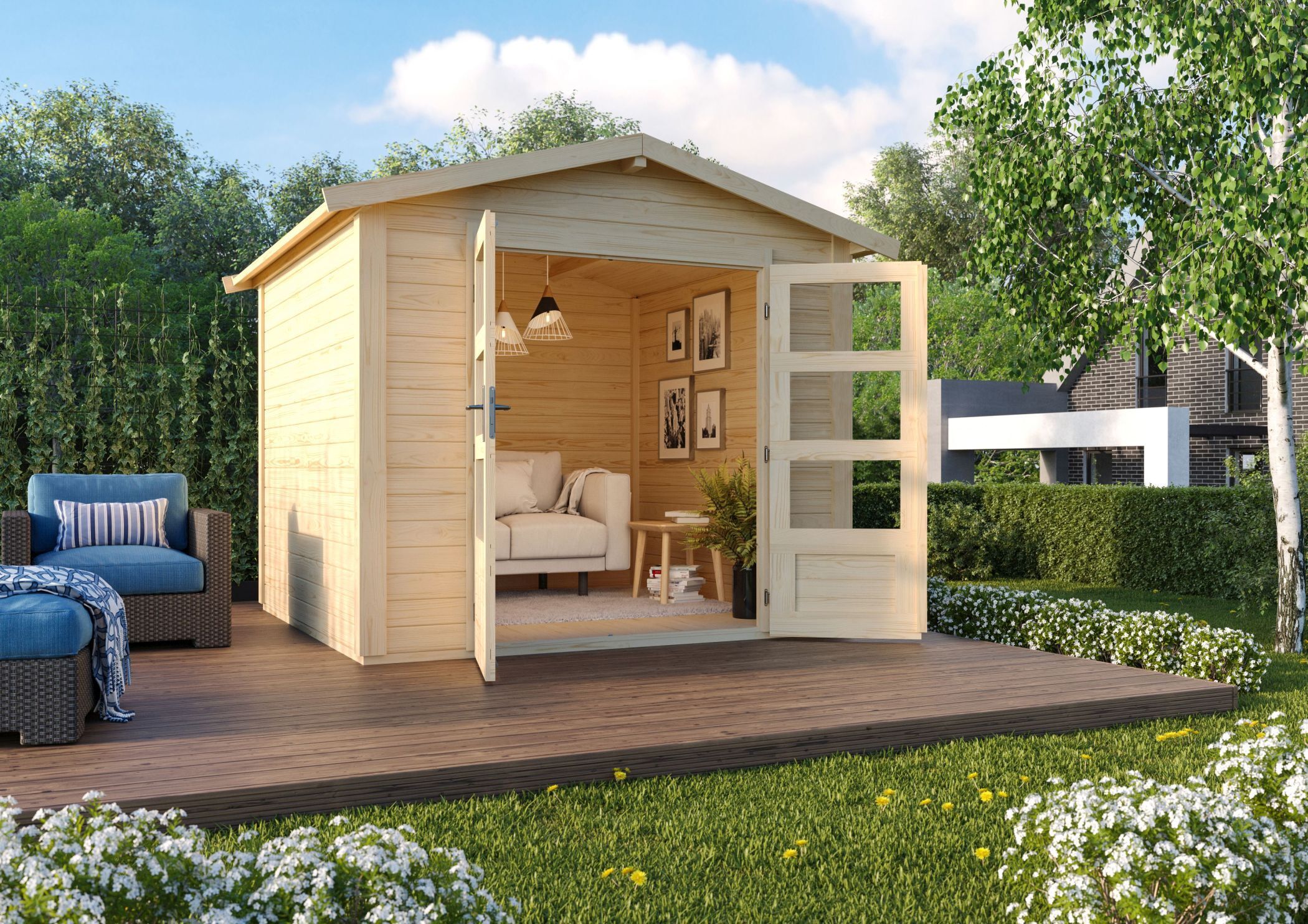 Karibu Gartenhaus Gerätehaus Talkau 4 naturbelassen 244x244x230 cm