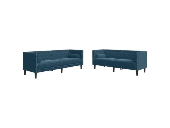 GHVBNMF Chesterfield Sofa Set 2-Teilig mit Nackenkissen Blau Samt Dick gepolsterte Sofagarnitur mit Knopftuftung und Nackenrollen für stilvolle Entspannung im Wohnzimmer