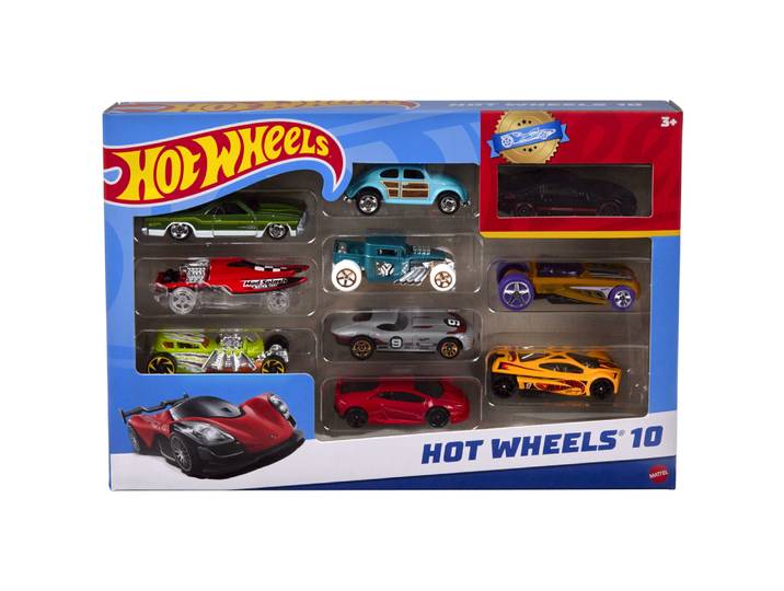 hot wheels - coffret de 10 véhicules - coffret petites voitures - 3 ans et +