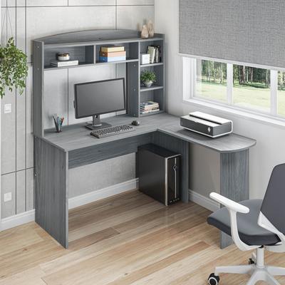 Techni Mobili Modern L-Shaped Desk with Hutch, Grey