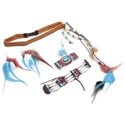 Schmuck-Set "Indianer", 5-teilig, blau/braun