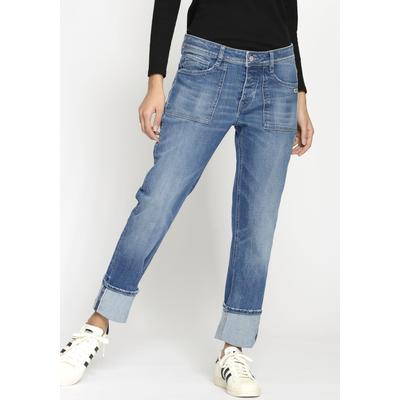 Boyfriend-Jeans GANG "94NICA WORKER", Damen, Gr. 27, N-Gr, blau (mid blau), Denim/Jeans, Obermaterial: 92% Baumwolle, 6% Polyester, 2% Elasthan, regular fit knöchelfrei, Jeans, cooler, androgyner Look