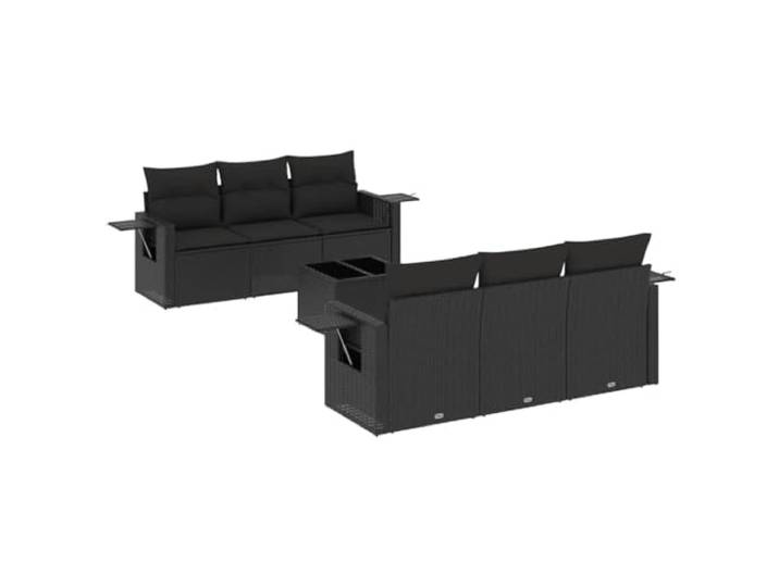 KTHLBRH Gartenmöbel-Set mit Kissen, 7-teilig, schwarz, Polyrattan PE-Rattan, pulverbeschichteter Stahl, Tischplatte aus gehärtetem Glas, modulares Design, Klapptische, Kapazität 110 kg