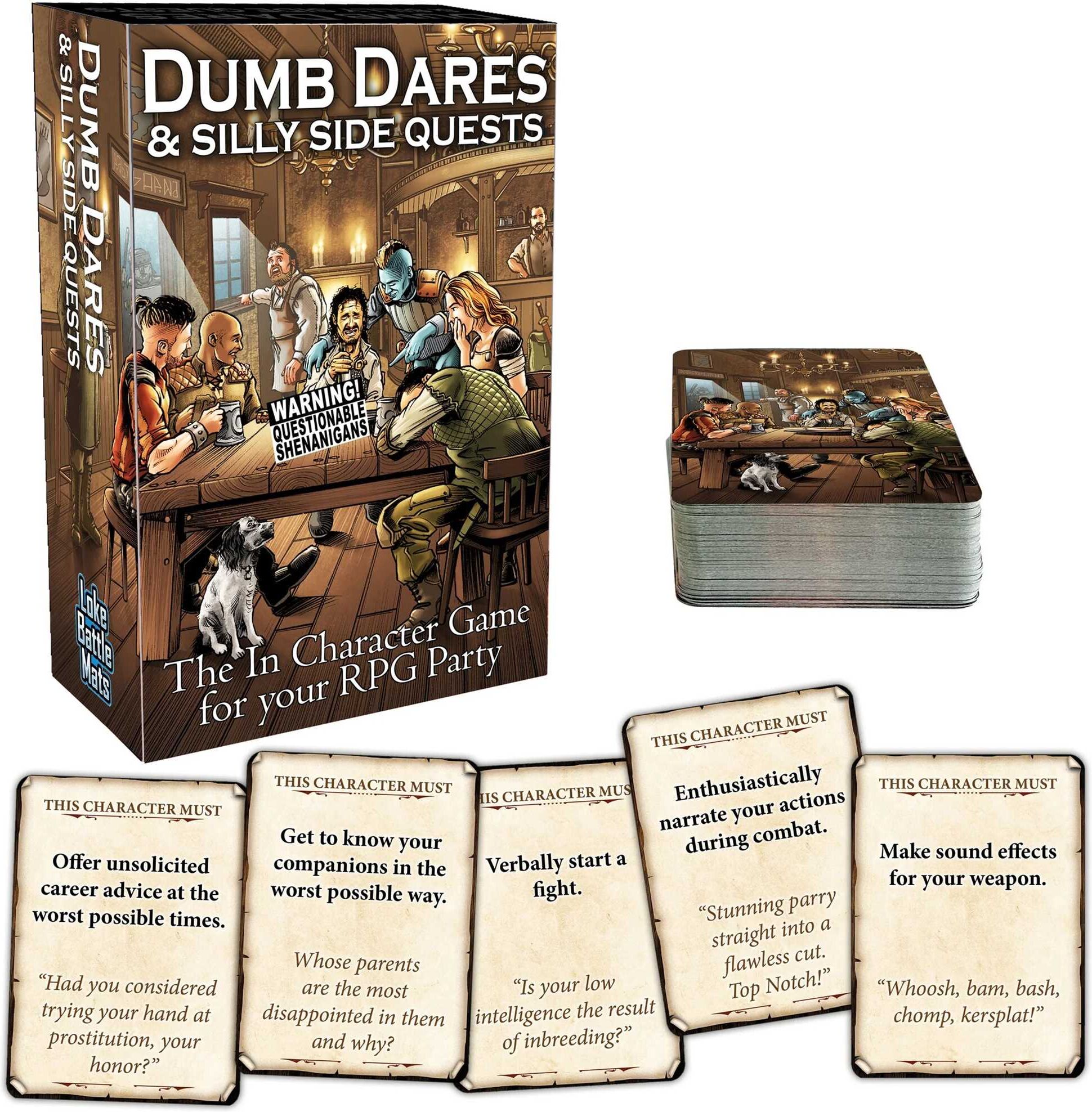 Loke Battlemats Dumb Dares ; Silly Side Quests – The In-Character Game for RPG Parties, Card-Based Activity, Encourages Improvisation and Character Interaction