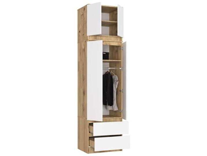 BDW Kleiderschrank mit Aufsatz, 4-türiger Kleiderschrank, 2 Schubladen, Eiche Artisan / Weiß, Groß, Schlafzimmer, Wohnzimmer, Flur, 234x60x51cm