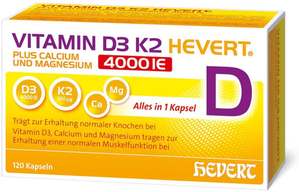 VITAMIN D3 HEVERT Vitamin D3 K2 Hevert + Calcium und Magnesium 4000 IE Kapseln