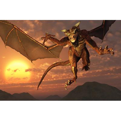 Fototapete PAPERMOON "Fantasie Drache", bunt, B:4,5m L:2,8m, Vlies, Tapeten