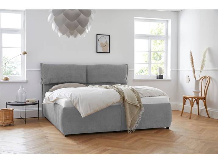 Polsterbett, Grau, 208x225 cm, Struktur weich, Tonnentaschenfederkernmatratzen, Skandi, andas
