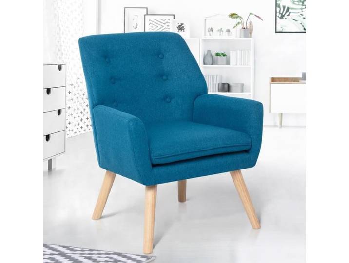IDMARKET Fauteuil scandinave NAT en tissu bleu canard