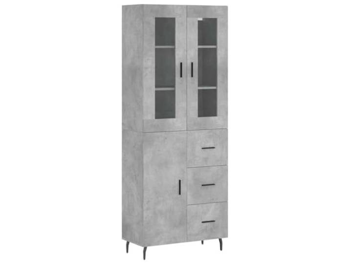 KKgypkn Highboard Betongrau 69,5x34x180 cm Holzwerkstoff Viel Stauraum, Metallfüße, Stabile Konstruktion, Mit Wandhalterung
