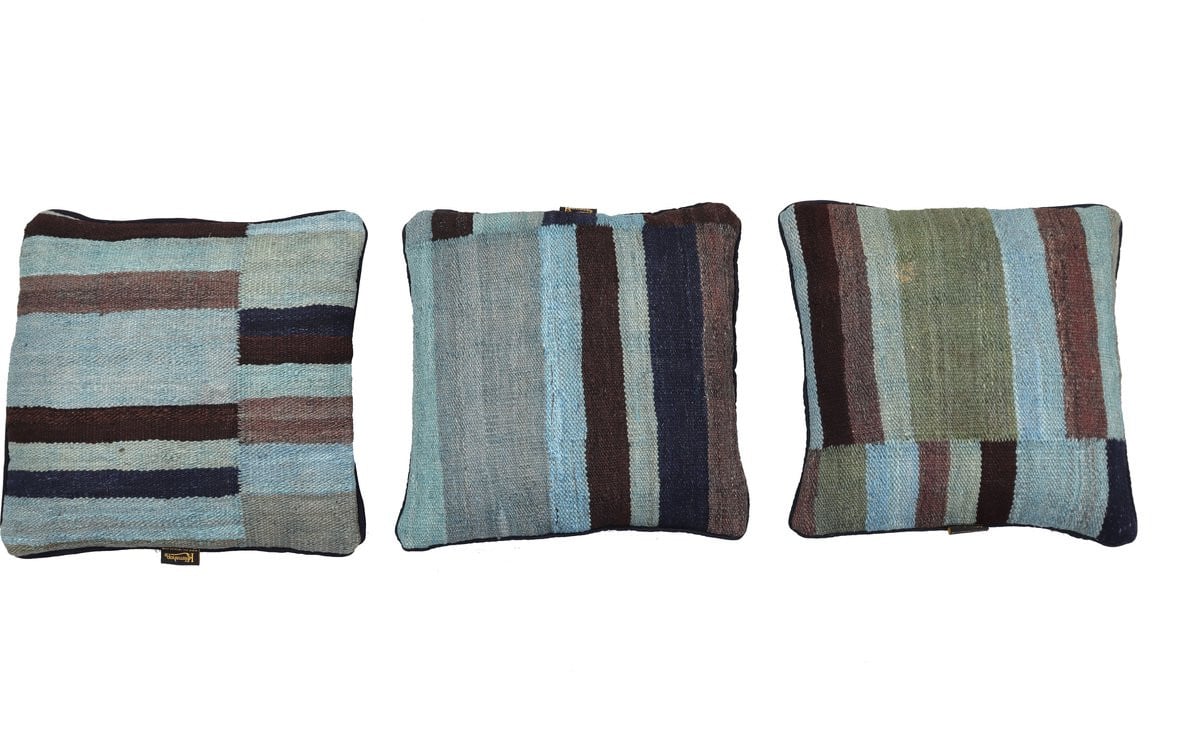 Authentieke Decoratieve Afghaanse Kelim Kussensloop van Wol, Blauw/Multicolour, 45 x 45 cm
