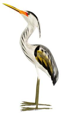 G6 Collection "Wood Great Blue Heron Figurine - Hand Carved Coastal Bird Sculpture, Elegant Wading Bird Decor - 11"" tall x 6"" wide x 2.2"" deep"