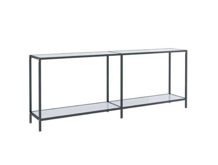 GPUTYGHN Konsolentisch Weiß 200x35x75,5 cm Hartglas Hartglas, pulverbeschichteter Stahl, untere Ablage, feuchtes Tuch, Flur, Wohnzimmer