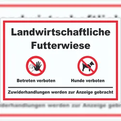 HB-Druck Landwirtschaftliche Futterwiese Betreten und Hunde verboten Aufkleber A0 (841x1189mm)