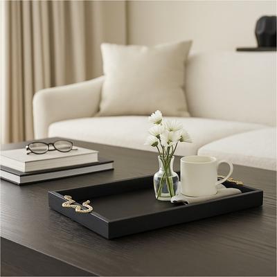 Sagebrook Home "Faux Leather Snake Decorative Tray - Black/Gold, 21.75"""