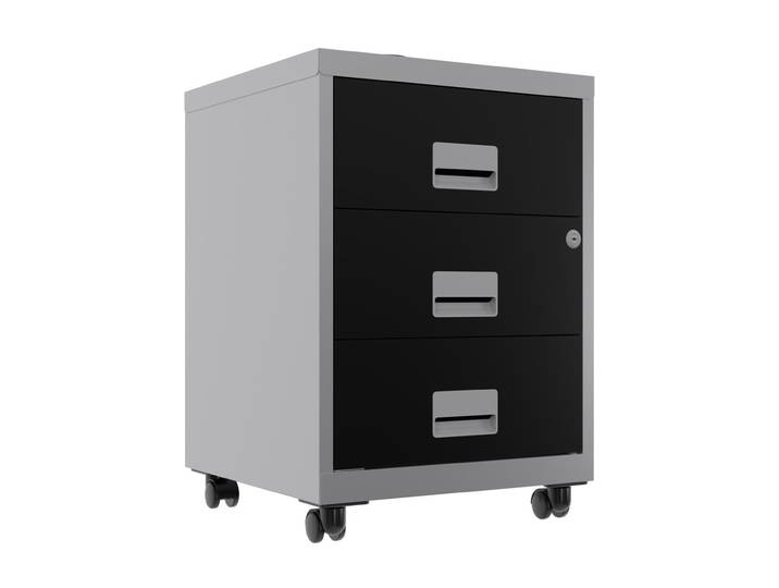 Caisson mobile Pratic 3 tiroirs - Corps Alu - Tiroirs Noir