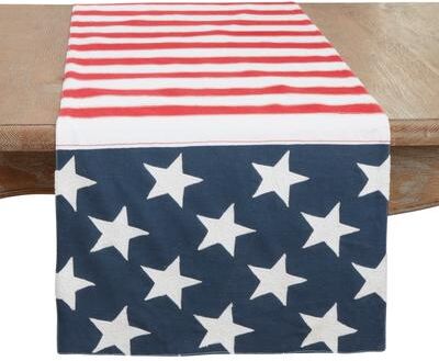 Saro Lifestyle Stars & Stripes Table Runner - Patriotic Americana Table Linen for Memorial Day, Fourth of July & Everyday Entertaining