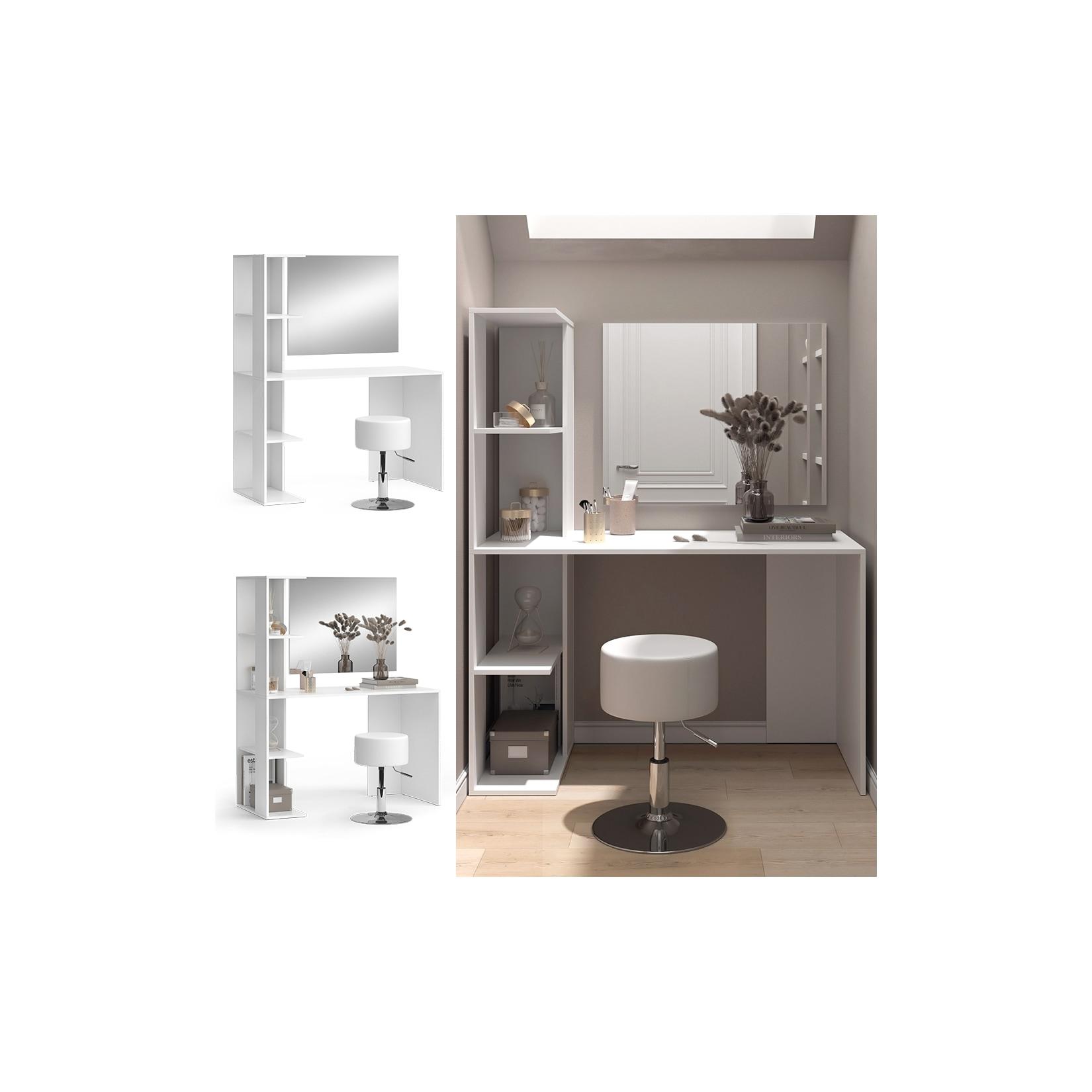 Vicco Schminktisch Tower Weiß 122 x 55 cm mit Spiegel und Hocker