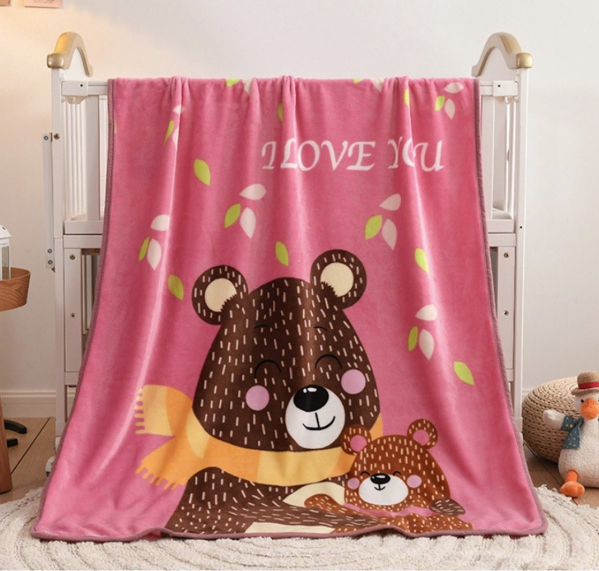 La Diva Kinderbadlaken met berenprint, Flanellen strandlaken en speelkleed, 100 x 150 cm