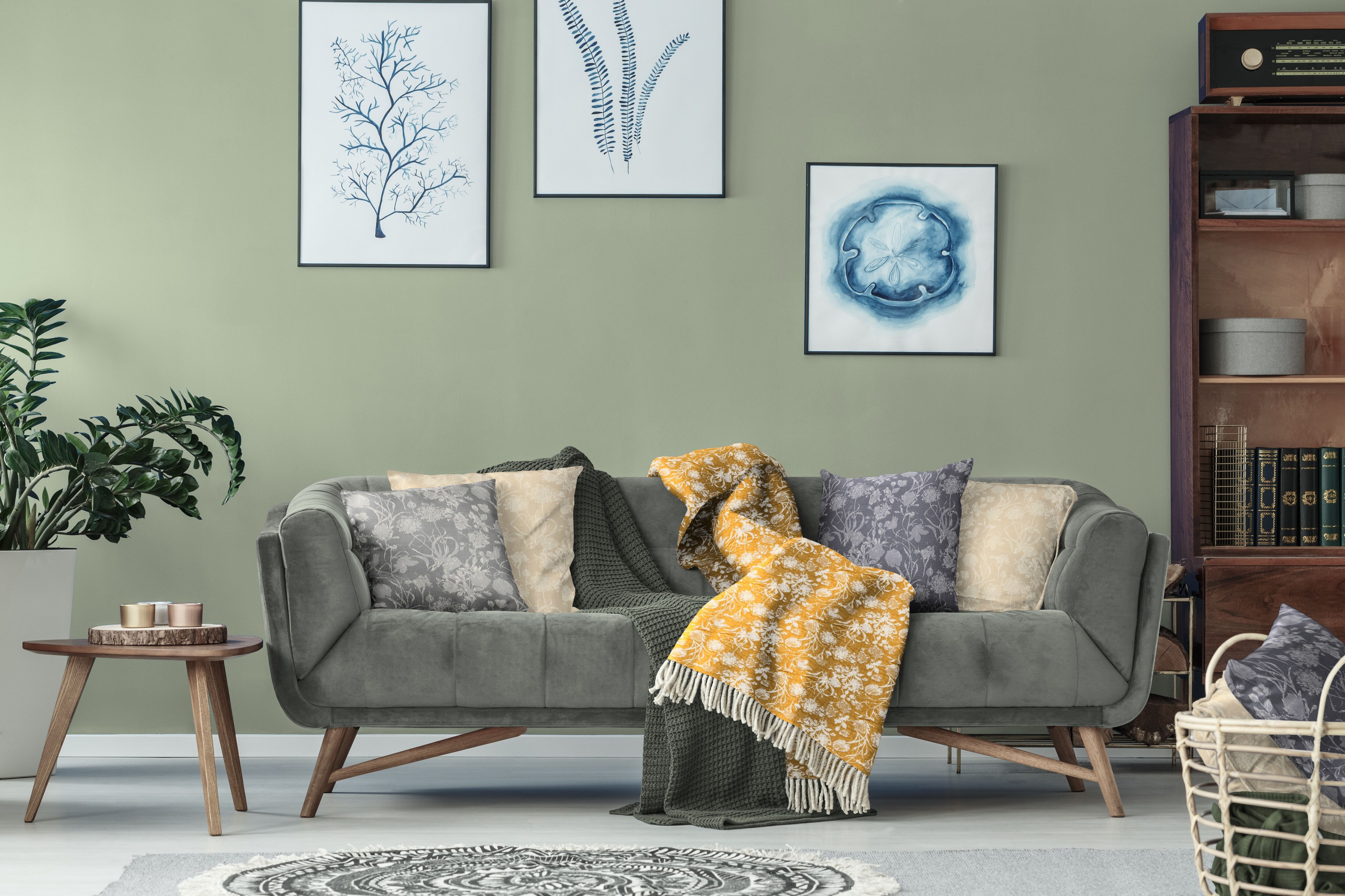Wohndecke ADAM "Flower Cuvée", gelb (curry), B:145cm L:190cm, Baumwolle, Wohndecken, Wohndecke, im floralem Design, Kuscheldecke curry B/L: 145cm x 190cm