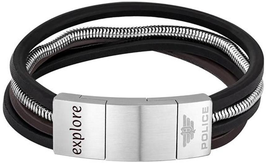 Police Lederarmband Bolgar für Herren mit Edelstahl schwarz