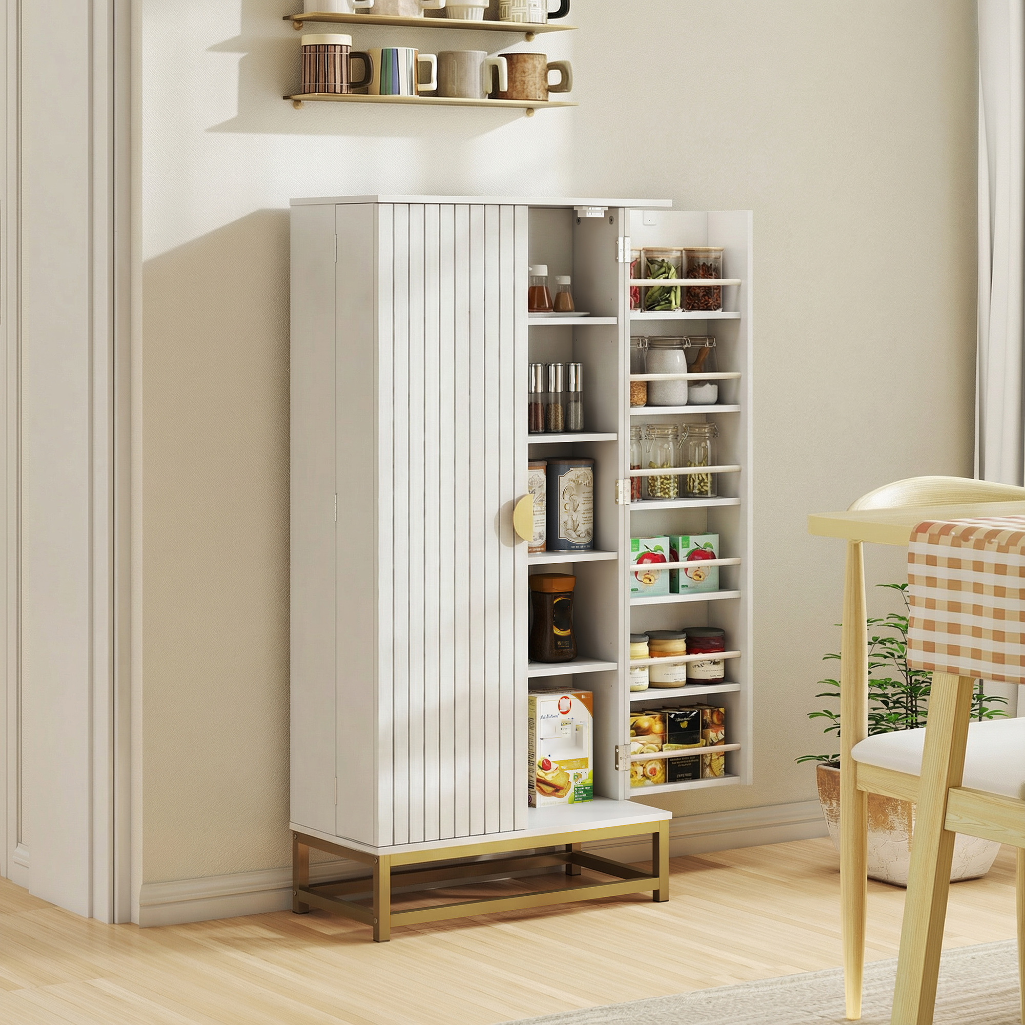 Homcom Credenza Cucina 119,5 cm, Moderna Dispensa Autoportante con 12 Ripiani su Ante, Ripiani Regolabili e Pannelli con Finitura in Legno, Bianca   Aosom Italy