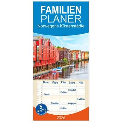 Familienplaner 2026 - Norwegens Küstenstädte mit 5 Spalten (Wandkalender, 21 x 45 cm) CALVENDO