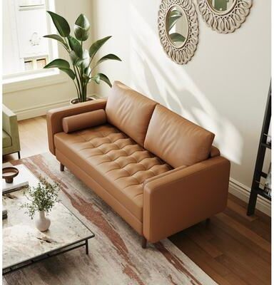 BlackTag Stateside Mid-Century Square Arm Leather Covered Loveseat Sofa 59''