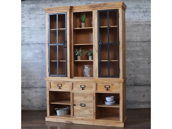 Schrank PACIFICA Wandschrank massiv Mangoholz Buffet Vitrine Antik Design