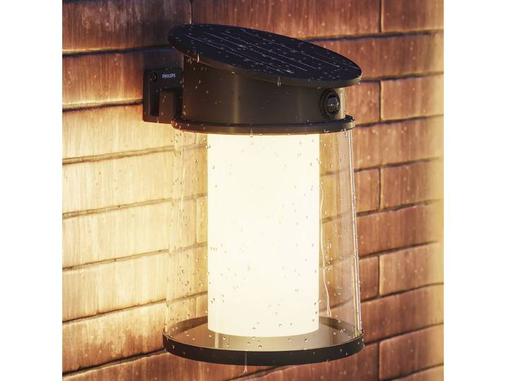 Philips LED-Solar-Außenwandleuchte Juda UE, Sensor, IP44, schwarz, Metall