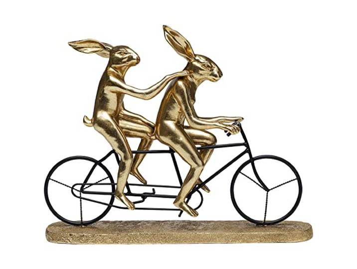 Kare Design Deko Objekt Tandem Rabbits, Gold, Geschenkidee, Dekofigur, Wohnzimmerdekoration, für Regale, Große Dekoration, 34x42.5x10.5cm (H/B/T)