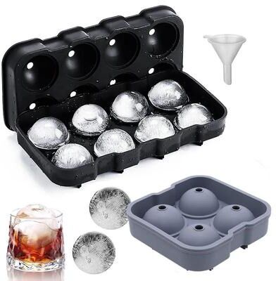 Inspire Curations Large Sphere Ice Cube Mold Leak Free Whiskey Ice Ball Maker (48 Grid) 2pcs Black 4 Holes