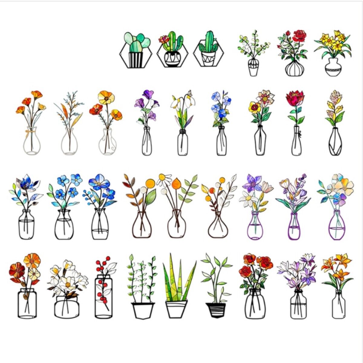 INF Metall-Blumen-Wandkunst – Eisen-Blumen-Wanddeko Set aus 3, mehrfarbig, je 30x15x3cm