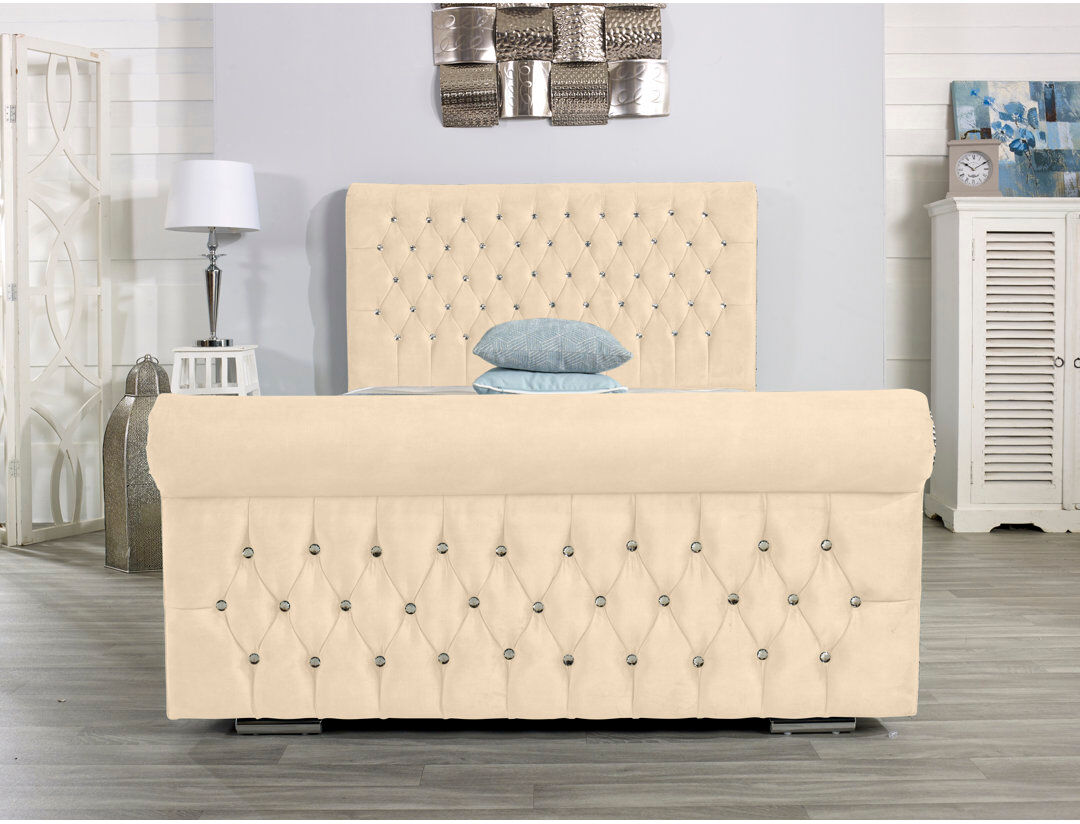 Wayfair Sleep Herveline Upholstered Bed Frame Cream Super King (6')