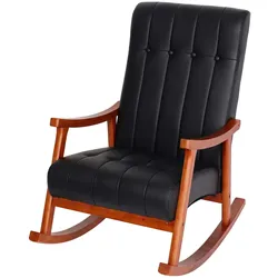 Schaukelstuhl MCW-K10, Schaukelsessel Schwingstuhl Relaxsessel MVG ~ Kunstleder schwarz, Gestell Walnuss-Optik
