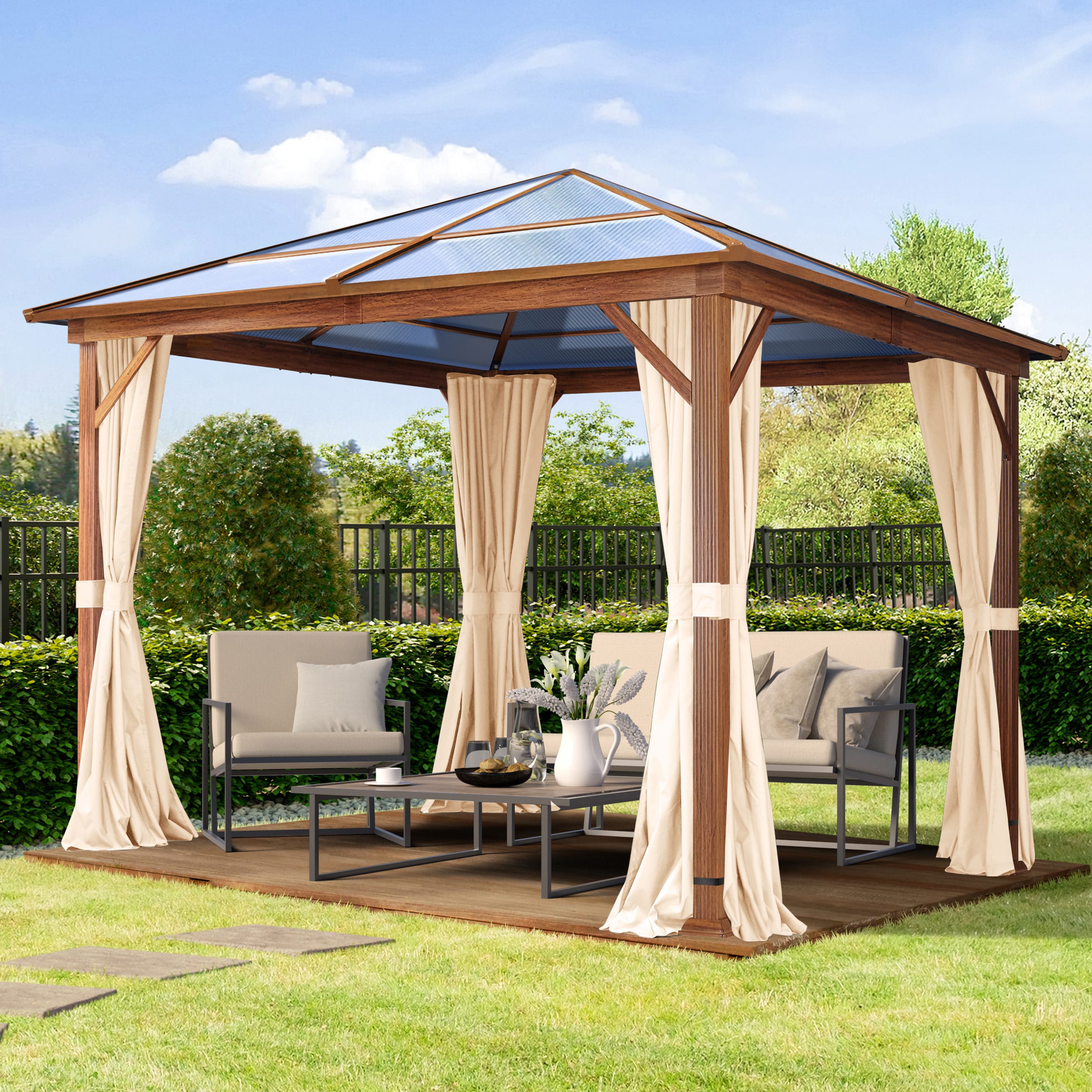 TOOLPORT Garden Gazebo Hardtop Forest Deluxe 3x3m, champagne - (301345)