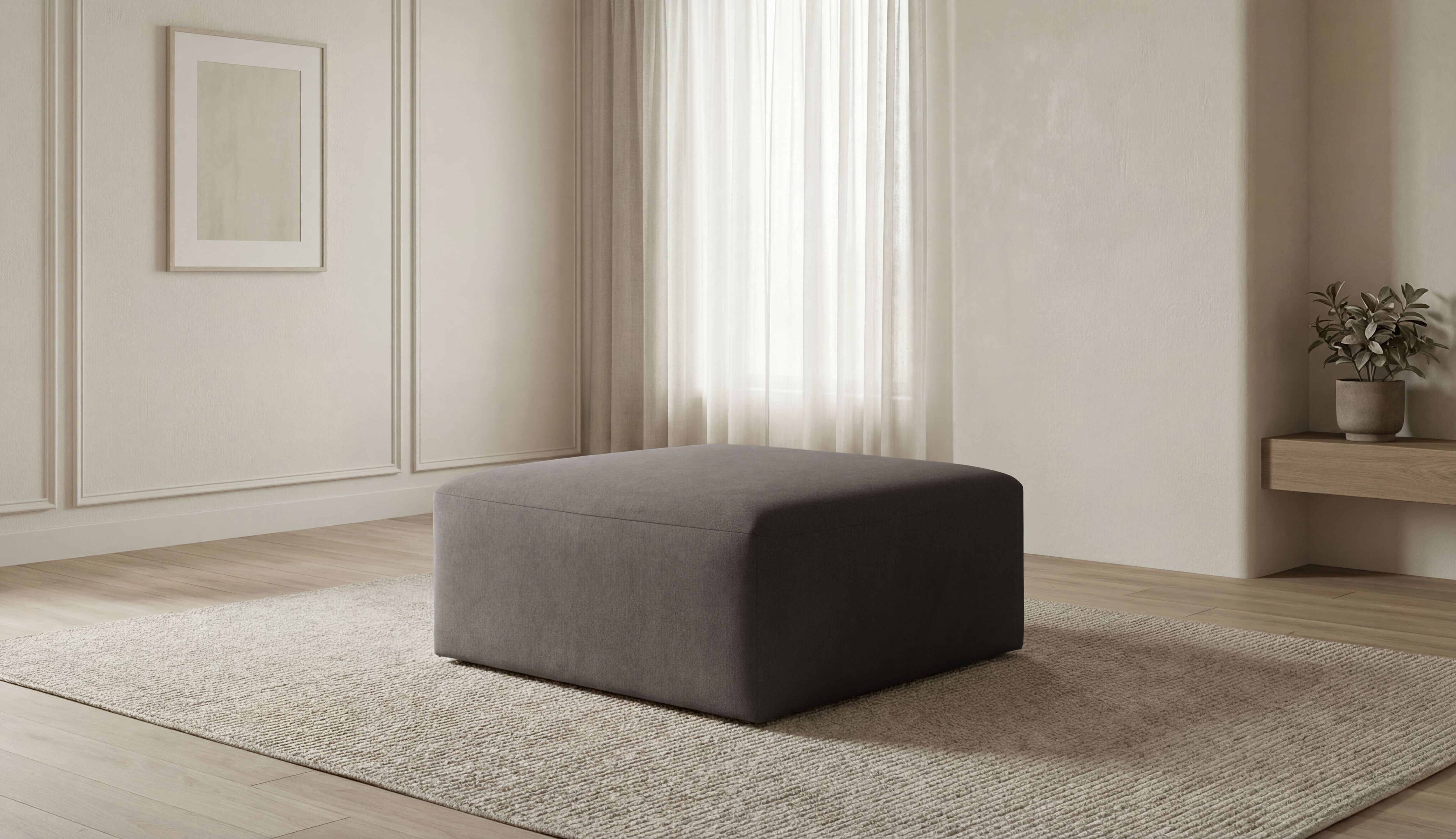 Polsterhocker GOODPRODUCT "Kelani", grau (taupe), B:93cm H:44cm T:93cm, 100% Polyester, Hocker, Polsterhocker, verschiedene Modifikationen verfügbar taupe B/H/T: 93cm x 44cm x 93cm, Webstoff fein