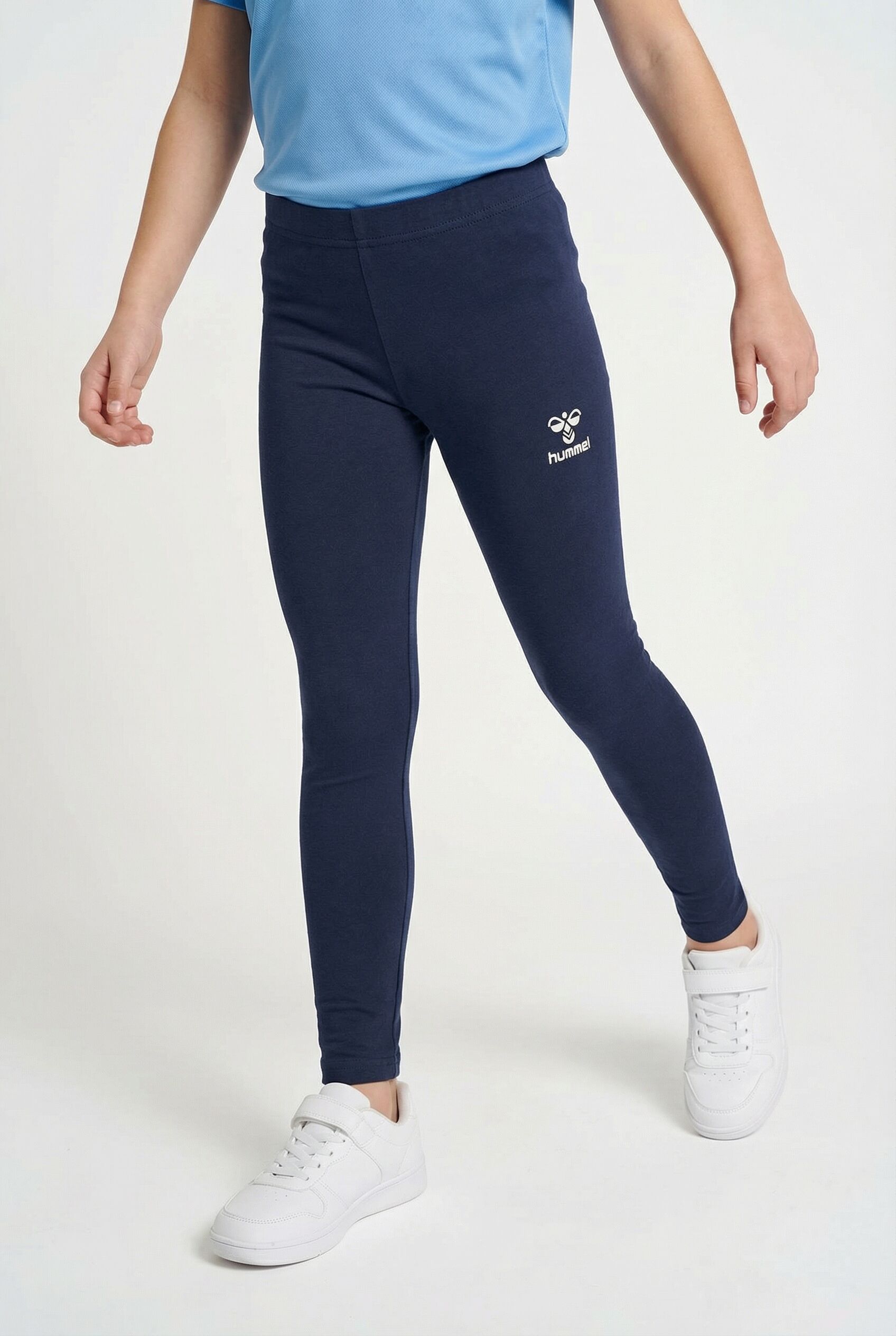 Leggings HUMMEL "für Kinder", Mädchen, Gr. 164, N-Gr, blau (schwarz iris), Jersey, Obermaterial: 95% Baumwolle, 5% Elasthan, Hosen Leggings, für Kinder, mit abgesteppter Beinabschluss, extra enge Beinform schwarz iris 164, N-Gr
