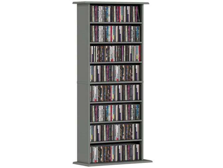 Rangements pour CD et DVD - HOMCOM - 8 compartiments et 6 étagères réglables - capacité max. 360 CD/185 DVD et Blu-ray - gris