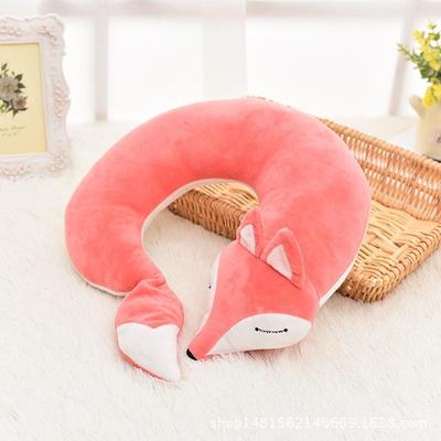 Inspired Deals Cute Fox Travel Neck Pillow, Soft Plush U Shaped Neck Pillow For Car, Plane, Office & Home pink