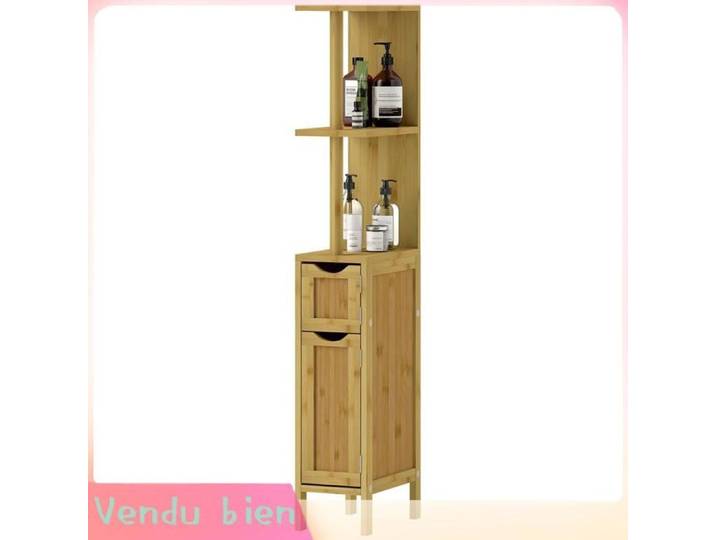 LIA Colonne salle bain bambou 2 étagères 2 placards naturel 18x30x120cm
