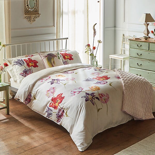 Sanderson Tulipomania Duvet Cover Set Double Rose Red & Amethyst