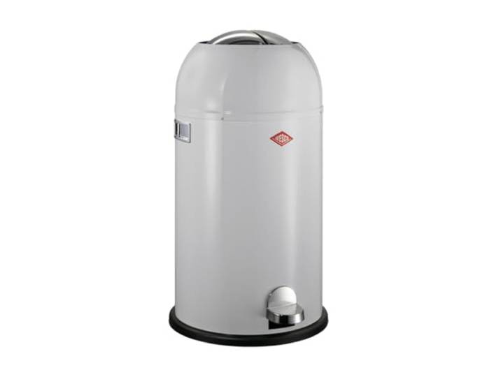WESCO Kickmaster Abfallsammler in der Farbe grau, pulverbeschichtetes Stahlblech, eingebauter Dämpfer, 33 Liter Volumen, großer Einwurf