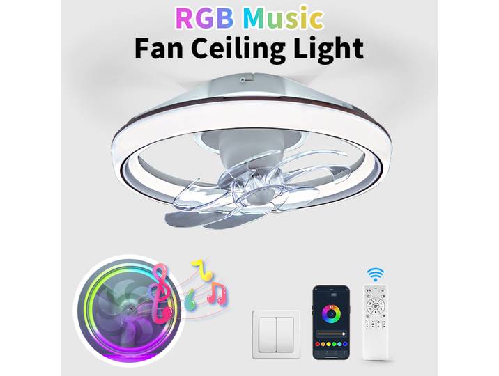 Ventilateur de plafond LED intelligent avec lumière ventilateur oscillant à 7 pales lumière APP télécommande plafonnier ventilateur 6 niveaux de vitesse du vent