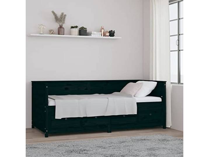 WDGJJFECNMUEHI Massives Kiefernholz Multifunktional Bett 90x200 cm Schwarz Tagesbett Schwarz 90x200 cm Massivholz Kiefer Gästebett mit Bettkasten Sofa und Schlafgelegenheit