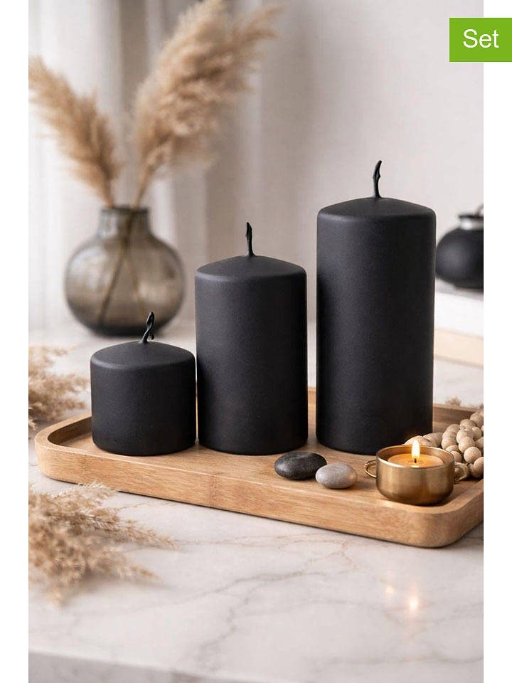 Lucky Bees 3er-Set: Stumpenkerzen in Schwarz - onesize