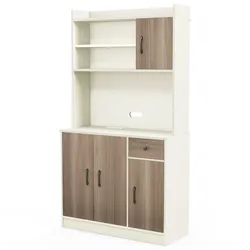 COSTWAY 180 cm Küchenschrank mit Arbeitsplatte, Sideboard mit 4 verstellbaren Einlegeböden und Kabeldurchführungen (weiß)