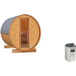 Wolff Finnhaus Terrassen-Saunafass Fasssauna 130 Schwarz Inkl. 220 Volt Saunaofen Thermoholz Bausatz zur Selbstmontage