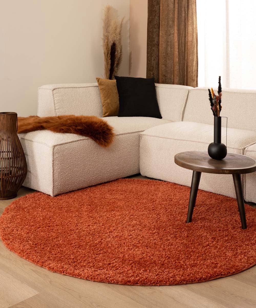 Tapeso Rond hoogpolig vloerkleed Shaggy Trend terracotta