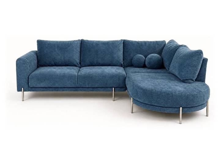 Best Mobilier Gabin - Canapé d'angle droit 5 places en velours texturé \, Bleu